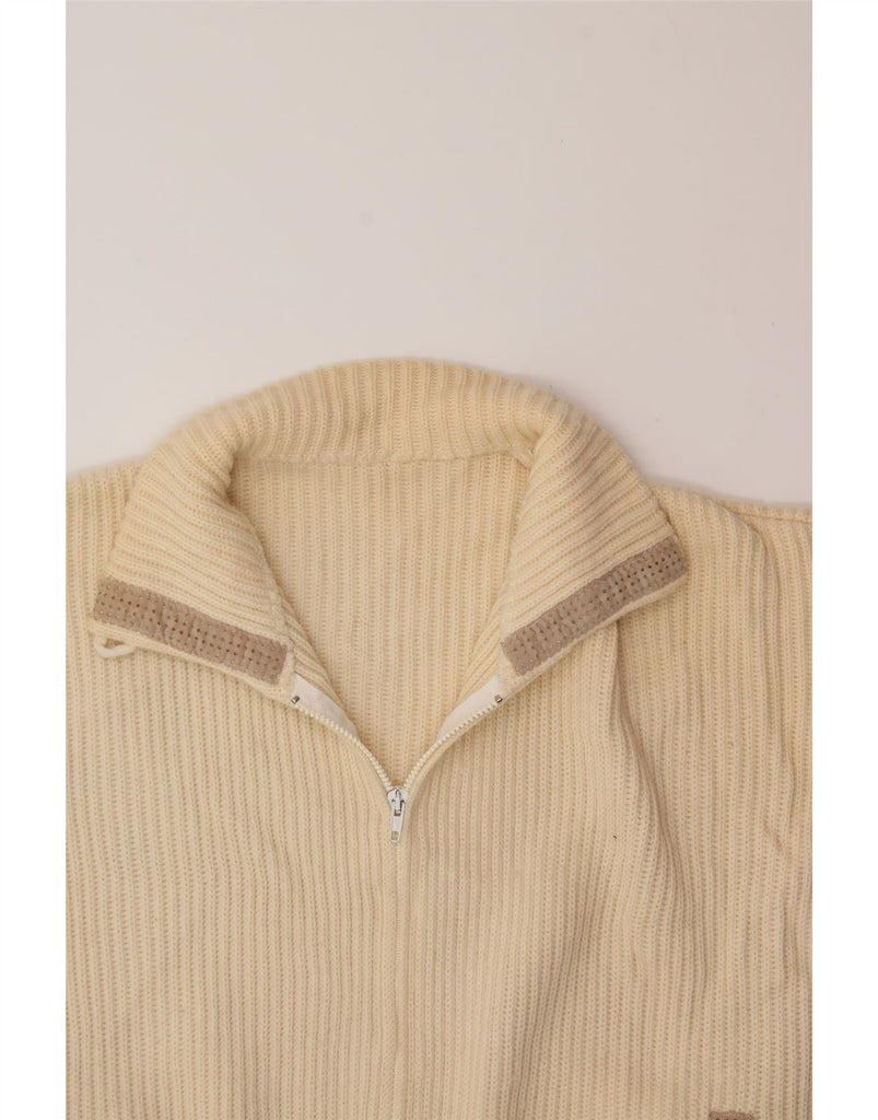 VINTAGE Mens Zip Neck Jumper Sweater Medium Beige Vintage Vintage and Second-Hand Vintage from Messina Hembry 