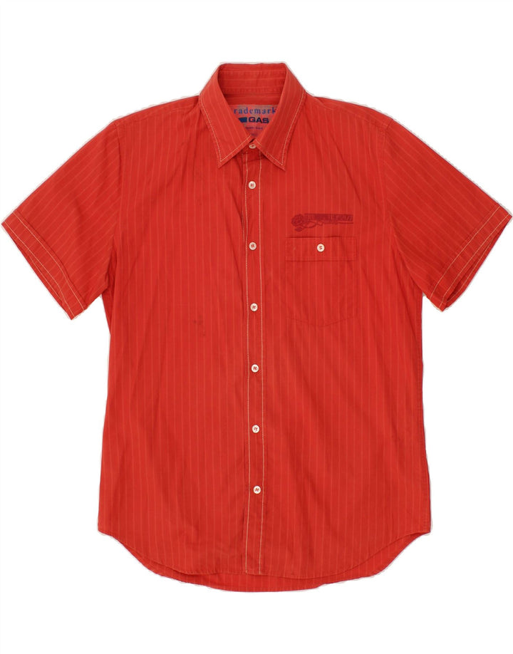 GAS Mens Short Sleeve Shirt Large Red Pinstripe Cotton Vintage Gas and Second-Hand Gas from Messina Hembry 