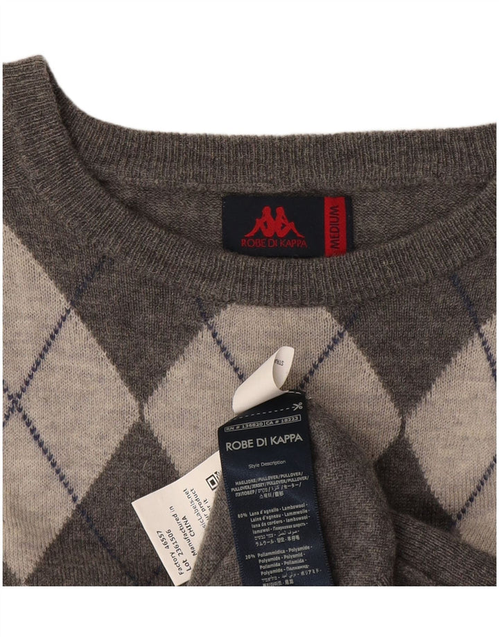 Kappa Mens Boat Neck Jumper Sweater Medium Grey Argyle/Diamond Wool