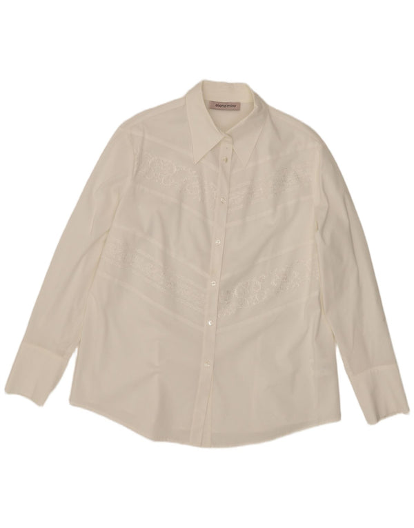 ELENA MIRO Womens Shirt Blouse UK 14 Large  White Floral Cotton