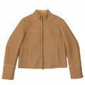 OFFSET Womens Bomber Shearling Jacket UK 14 Medium Beige Leather