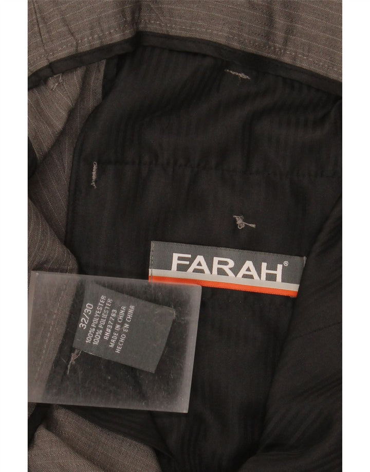 Farah Mens Straight Cropped Trousers W32 L24 Grey Pinstripe Polyester