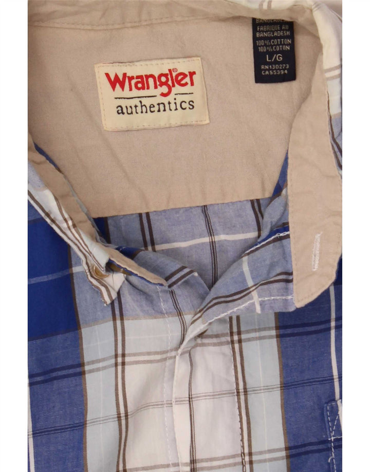 Wrangler Mens Short Sleeve Shirt Large Blue Check Cotton