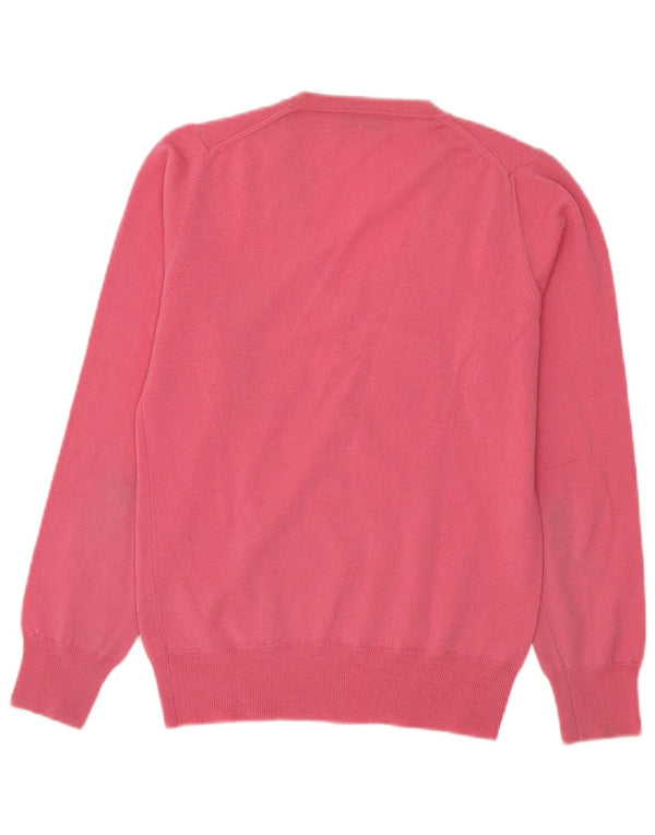 Fred Perry Womens V-Neck Jumper Sweater UK 12 Medium Pink