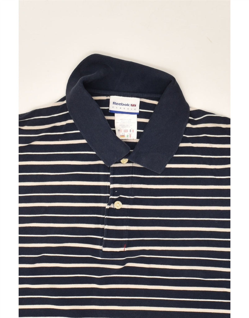 REEBOK Mens Classic Polo Shirt Small Navy Blue Striped Cotton | Vintage Reebok | Thrift | Second-Hand Reebok | Used Clothing | Messina Hembry 