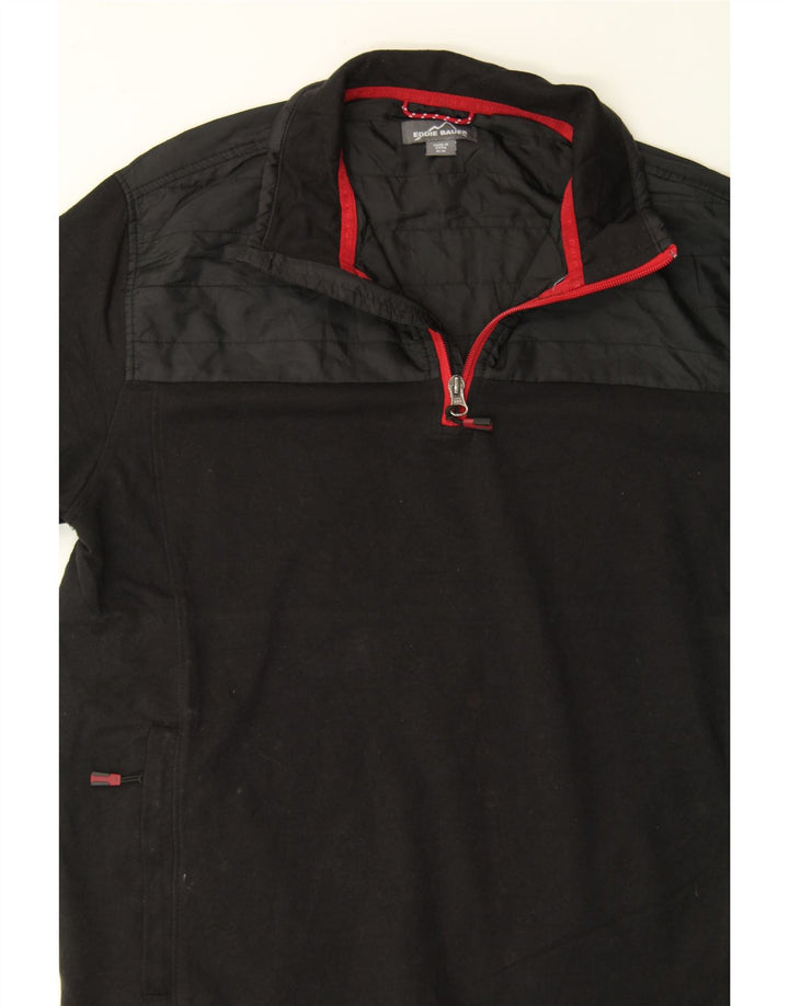 EDDIE BAUER Mens Zip Neck Pullover Tracksuit Top Medium Black Polyester Vintage Eddie Bauer and Second-Hand Eddie Bauer from Messina Hembry 