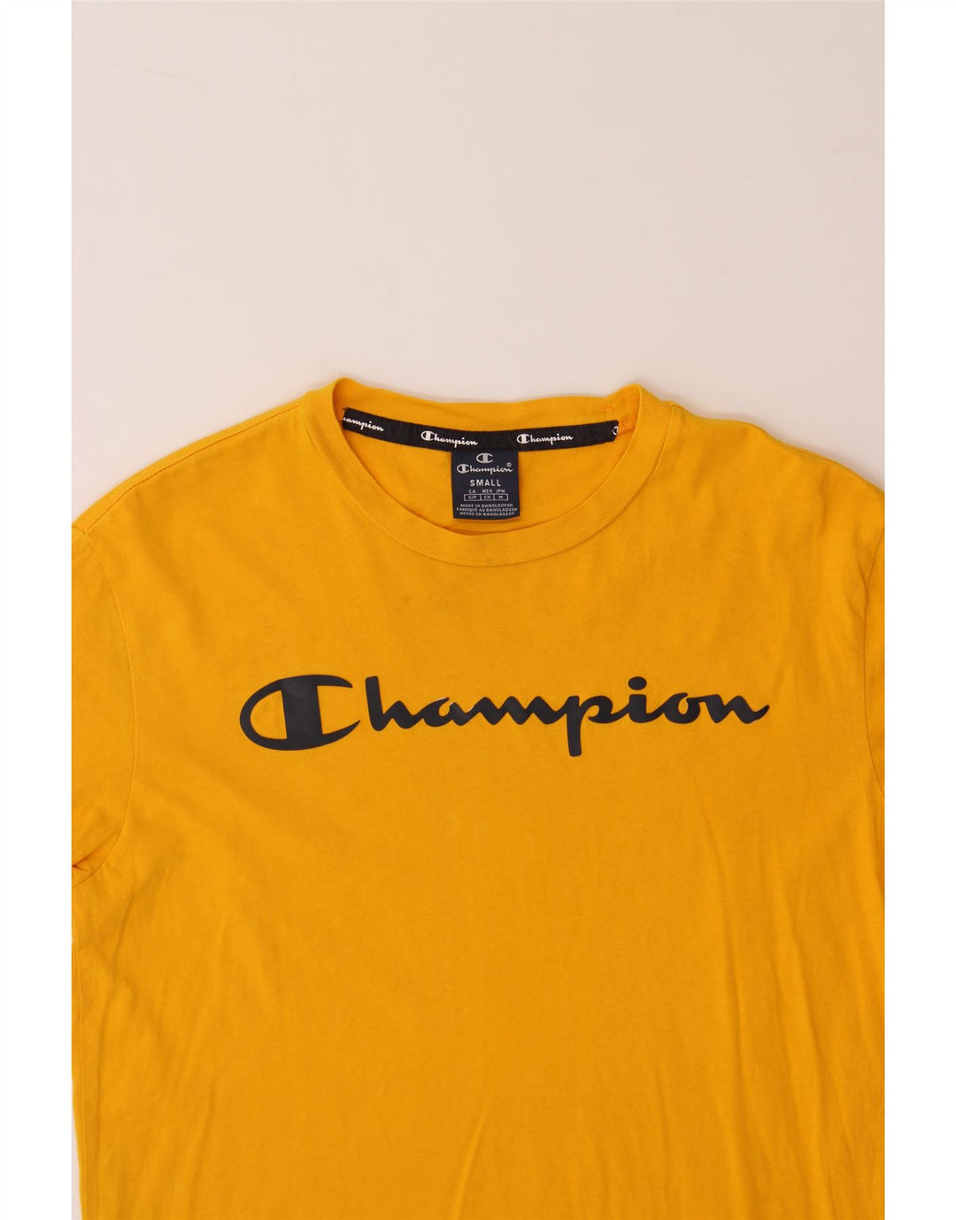 CHAMPION Mens Graphic T-Shirt Top Small Yellow Cotton Vintage Champion and Second-Hand Champion from Messina Hembry 