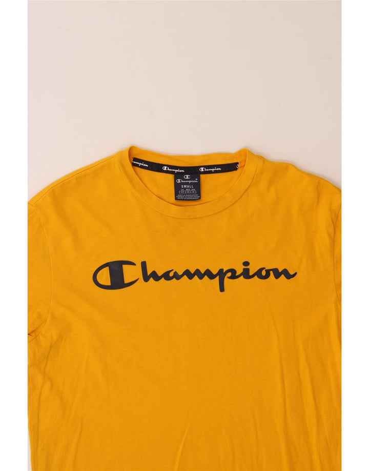 CHAMPION Mens Graphic T-Shirt Top Small Yellow Cotton Vintage Champion and Second-Hand Champion from Messina Hembry 