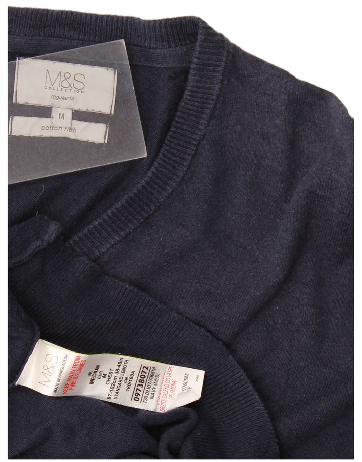 Marks & Spencer Mens Regular Fit V-Neck Jumper Sweater Medium Navy Blue