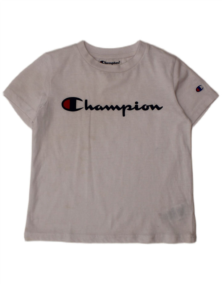 CHAMPION Boys Graphic T-Shirt Top 4-5 Years White Cotton
