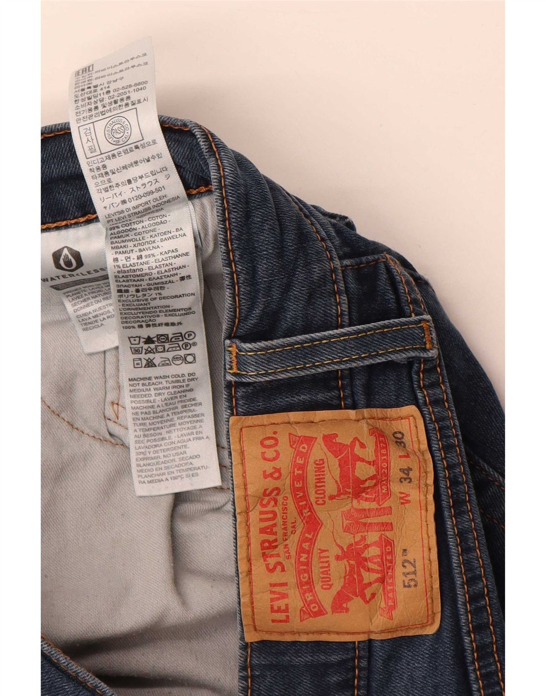 Levi's Mens 512 Slim Tapered Jeans W34 L30 Blue Cotton