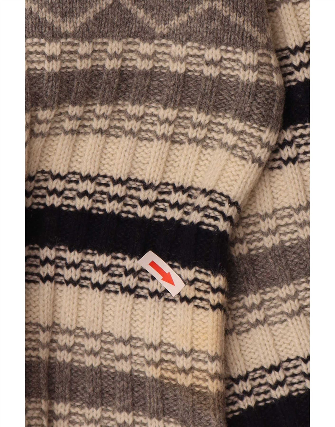 Vintage Mens Crew Neck Jumper Sweater Large Grey Striped