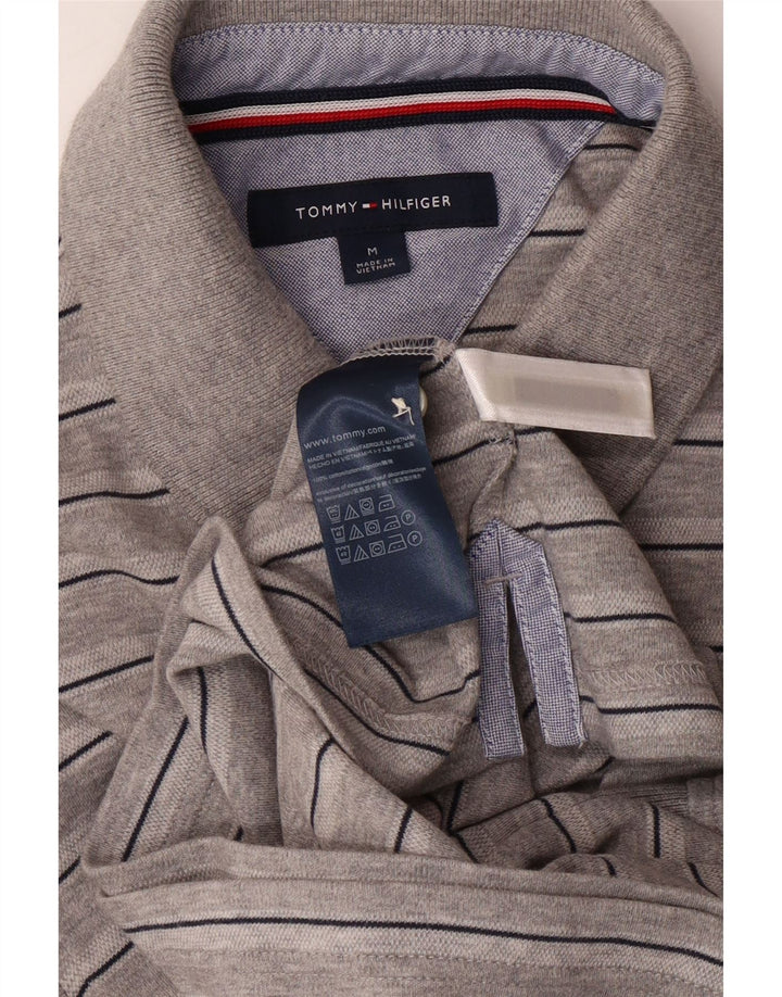 TOMMY HILFIGER Mens Polo Shirt Medium Grey Striped Cotton Vintage Tommy Hilfiger and Second-Hand Tommy Hilfiger from Messina Hembry 