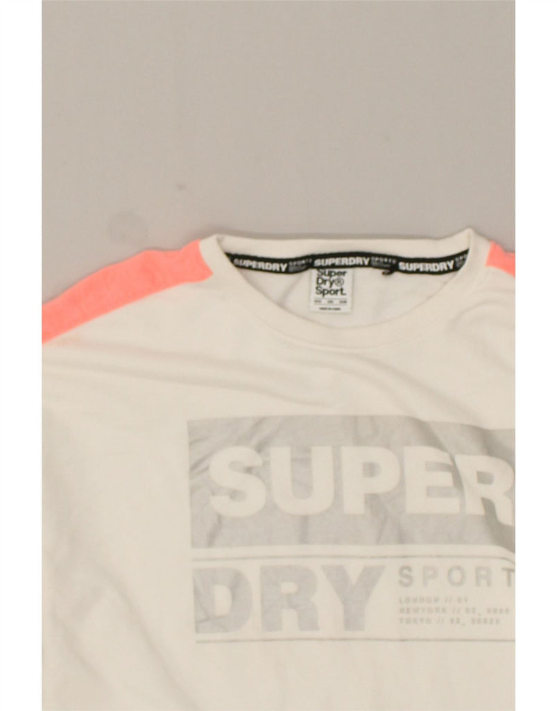 SUPERDRY Womens Graphic Sweatshirt Jumper UK 10 Small  White Colourblock Vintage Superdry and Second-Hand Superdry from Messina Hembry 