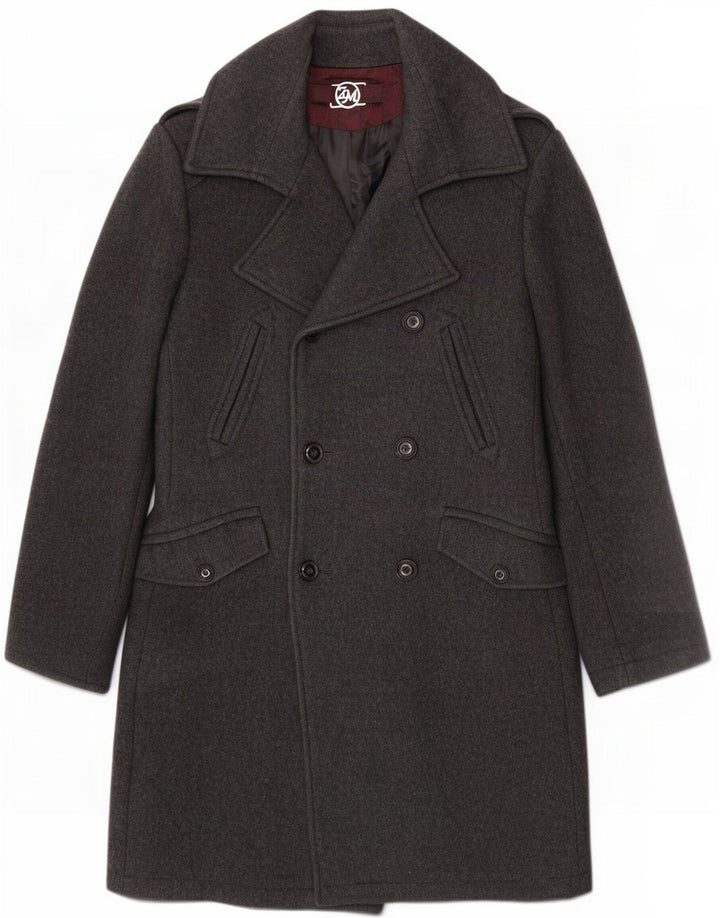 Zara Mens Double Breasted Coat UK 38 Medium Grey Wool