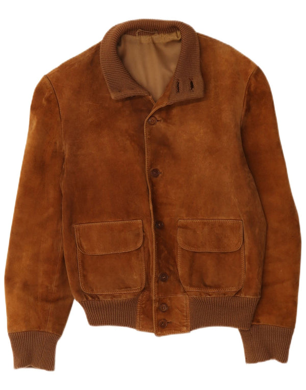 Vintage Mens Suede Bomber Jacket UK 38 Medium Brown Leather