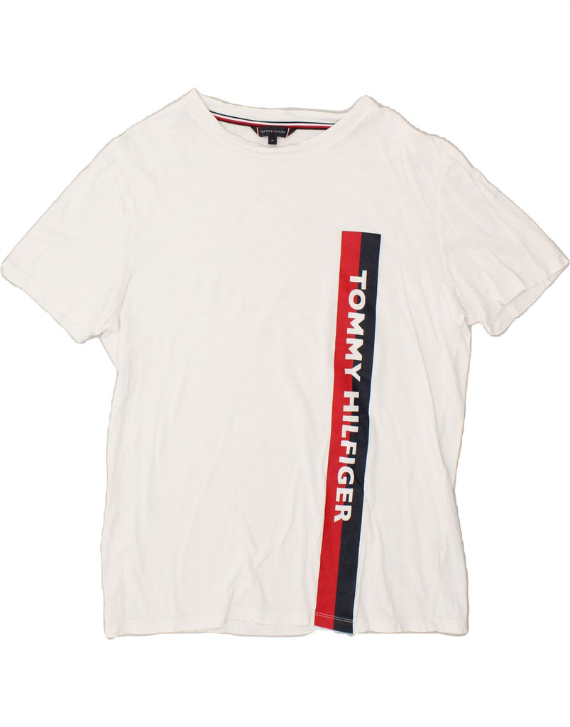 TOMMY HILFIGER Mens Graphic T-Shirt Top Medium White Cotton | Vintage Tommy Hilfiger | Thrift | Second-Hand Tommy Hilfiger | Used Clothing | Messina Hembry 