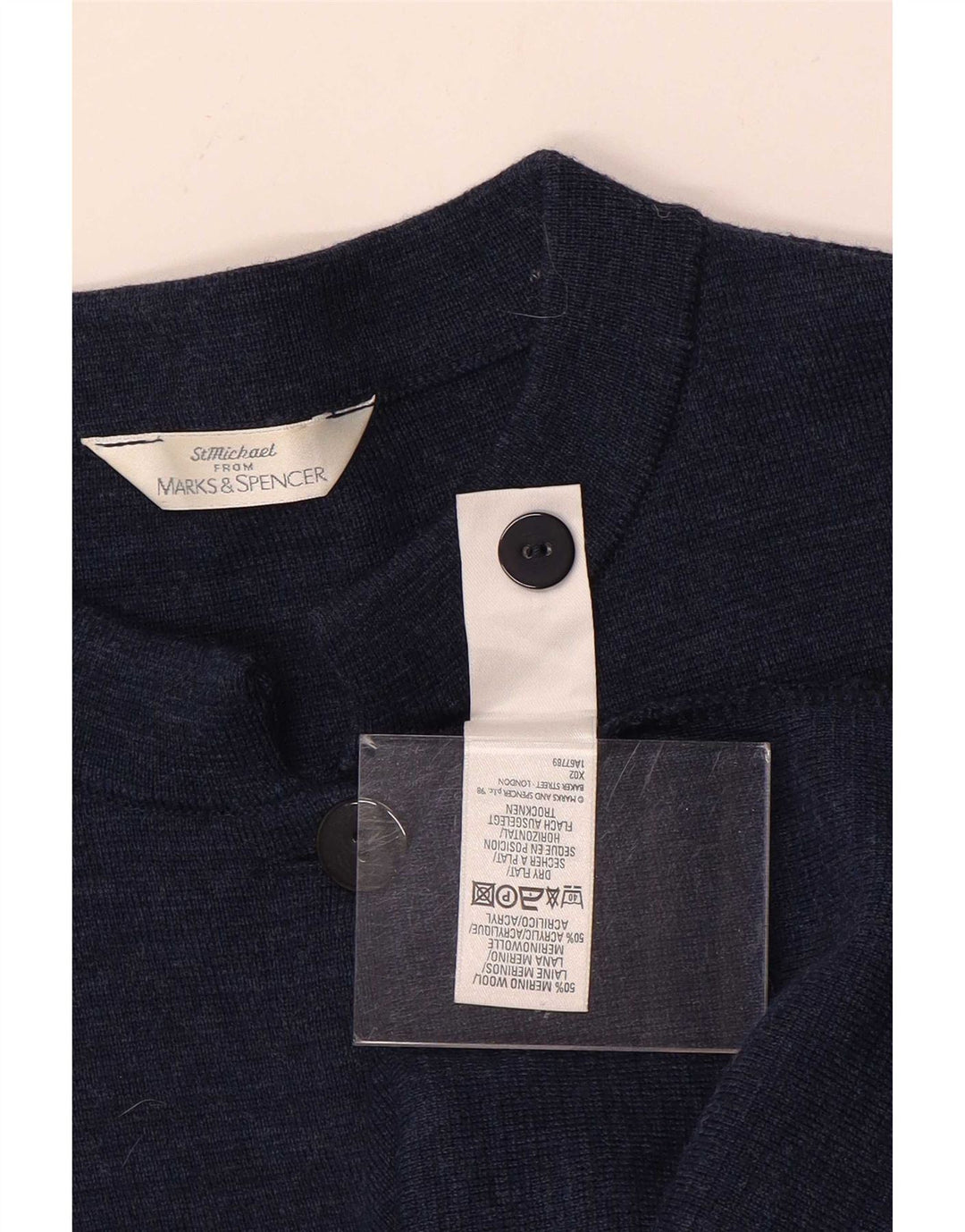 Marks & Spencer Womens Longline Cardigan Sweater UK 16 Large Navy Blue Wool