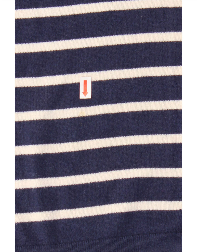 HOBBS Womens Crew Neck Jumper Sweater UK 16 Large Navy Blue Striped Cotton Vintage Hobbs and Second-Hand Hobbs from Messina Hembry 