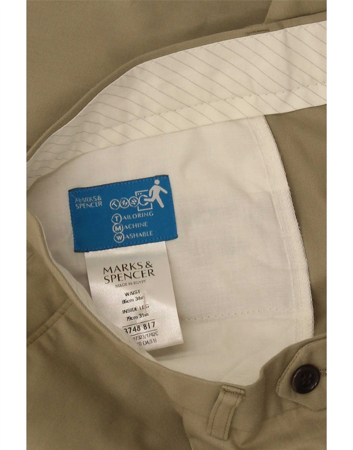 Marks & Spencer Mens Pegged Casual Trousers W34 L31 Khaki Polyester