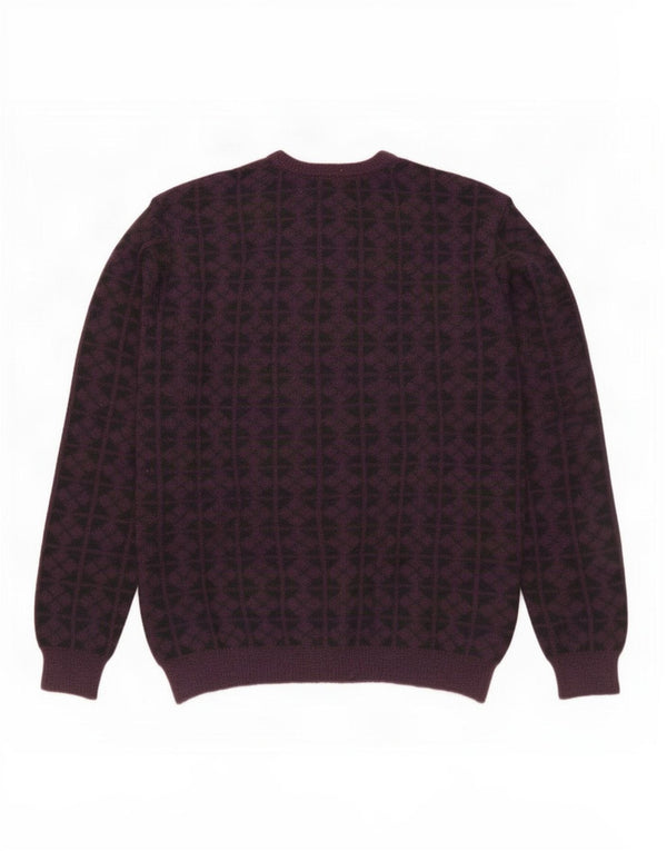 Vintage Womens Button Neck Jumper Sweater UK 16 Large Purple Geometric