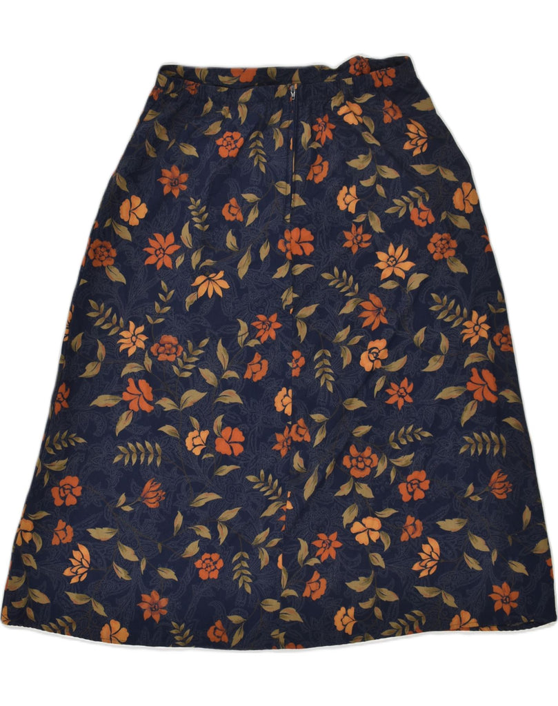 VINTAGE Womens A-Line Skirt W28 Medium Navy Blue Floral Rayon | Vintage Vintage | Thrift | Second-Hand Vintage | Used Clothing | Messina Hembry 