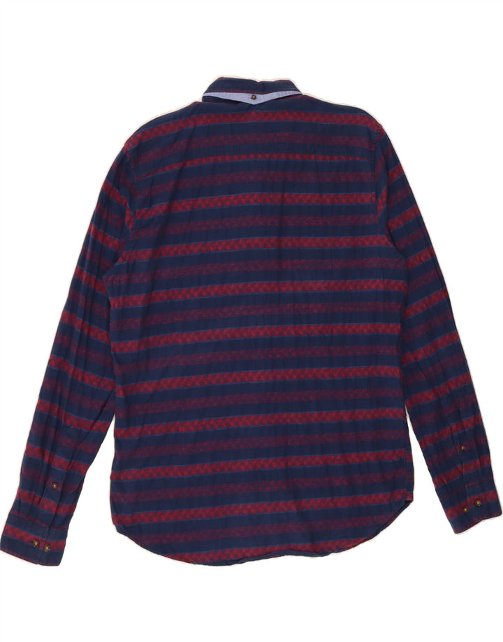 BENETTON Mens Slim Shirt XL Navy Blue Striped Cotton Vintage Benetton and Second-Hand Benetton from Messina Hembry 