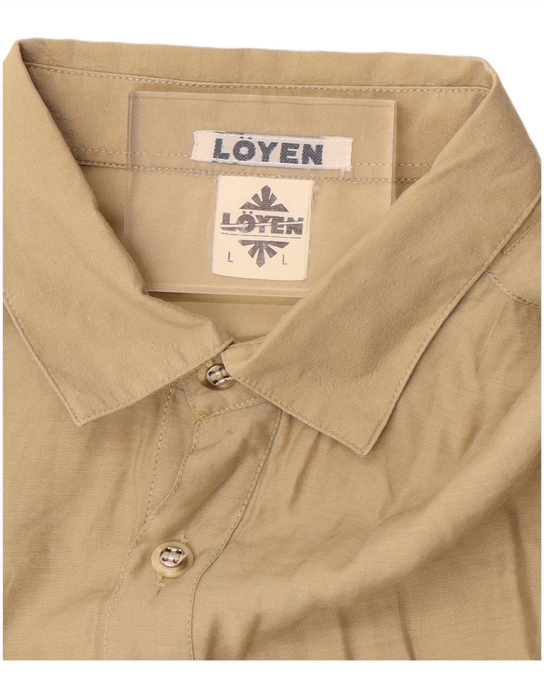 Vintage Mens Short Sleeve Pullover Shirt Large Beige Cotton