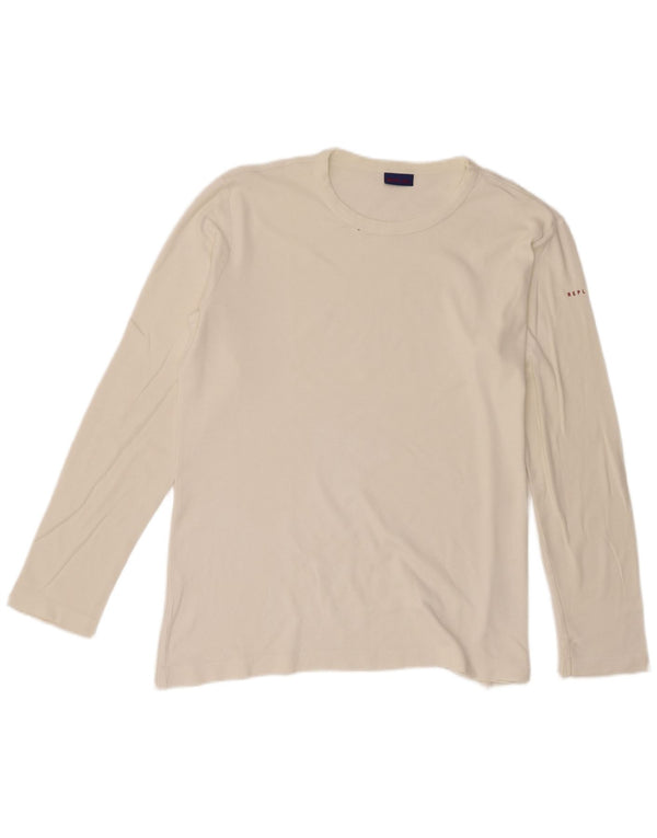 Replay Womens Top Long Sleeve UK 18 XL Off White Cotton