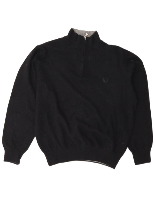 Fred Perry Womens Zip Neck Jumper Sweater UK 18 XL Black Wool