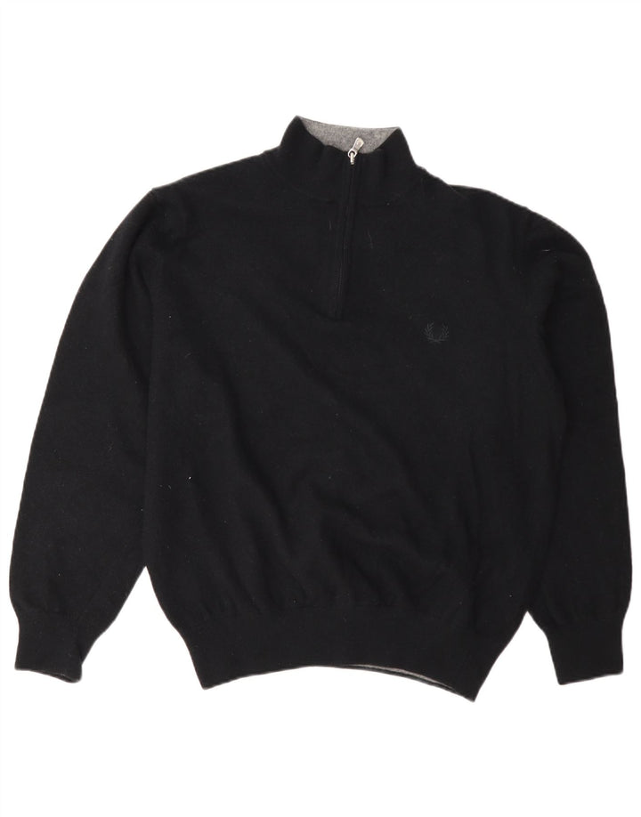 Fred Perry Womens Zip Neck Jumper Sweater UK 18 XL Black Wool