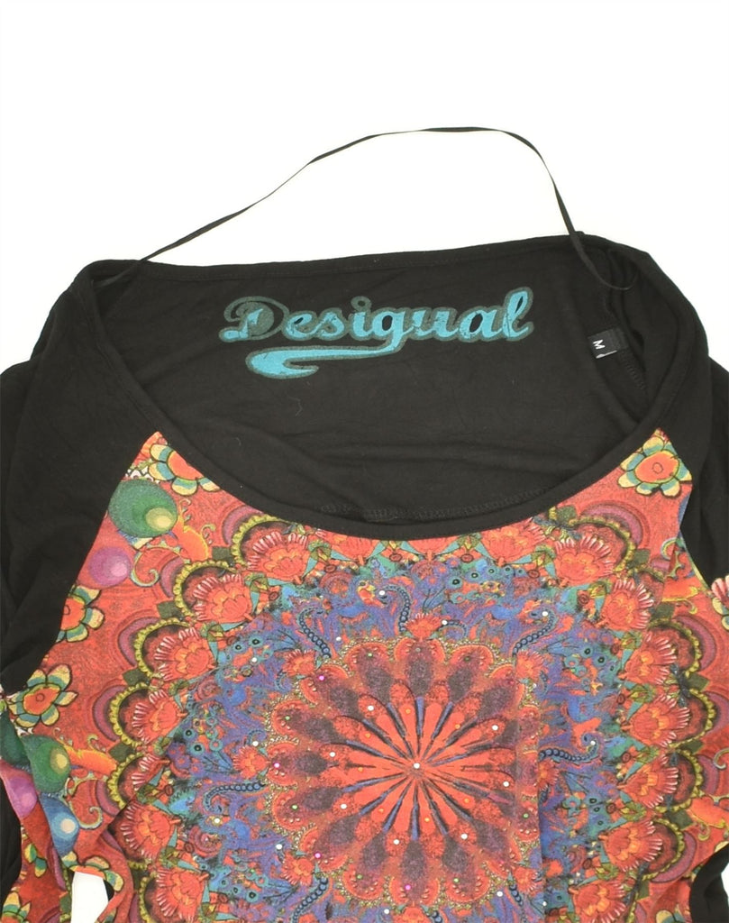 DESIGUAL Womens Longline Graphic Top Long Sleeve UK 12 Medium Black Floral | Vintage Desigual | Thrift | Second-Hand Desigual | Used Clothing | Messina Hembry 