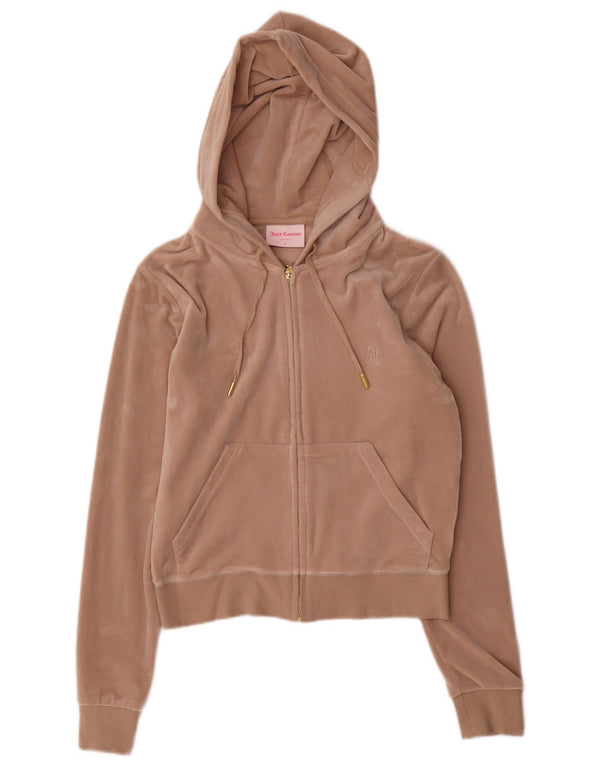 Juicy Couture Womens Velour Zip Hoodie Sweater UK 10 Small Beige Polyester