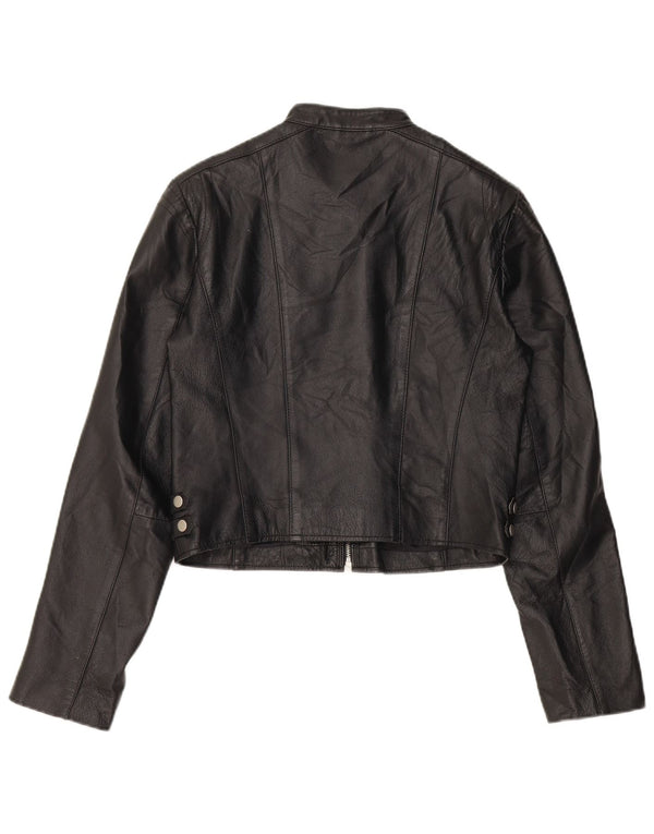 Conbipel Womens Crop Leather Biker Jacket IT 44 Medium Black Leather