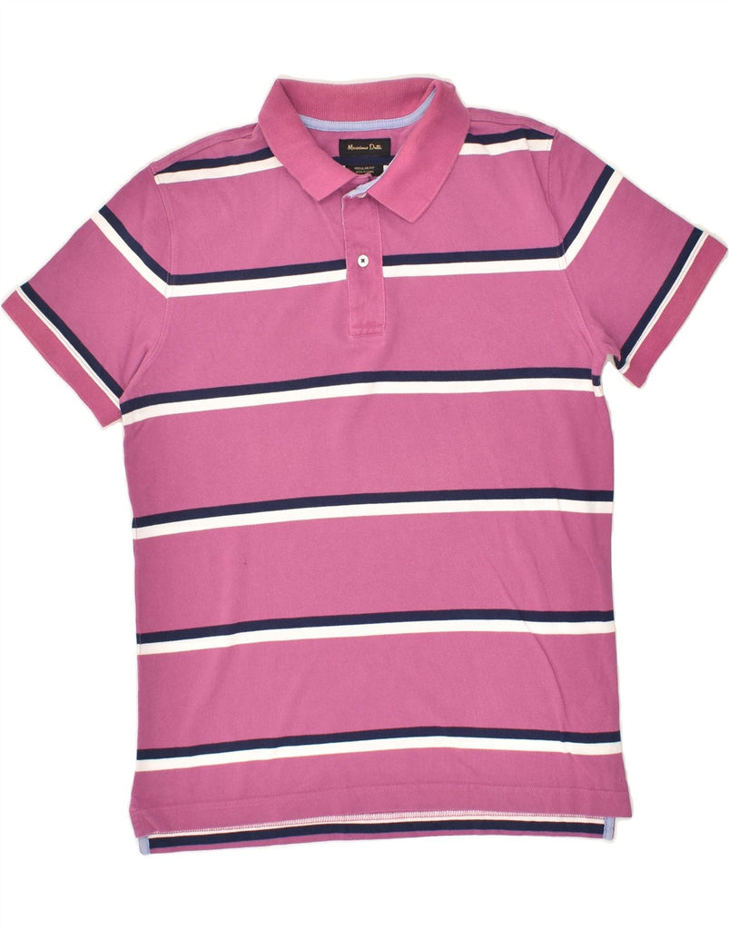 MASSIMO DUTTI Mens Regular Fit Polo Shirt Medium Pink Striped Cotton | Vintage Massimo Dutti | Thrift | Second-Hand Massimo Dutti | Used Clothing | Messina Hembry 