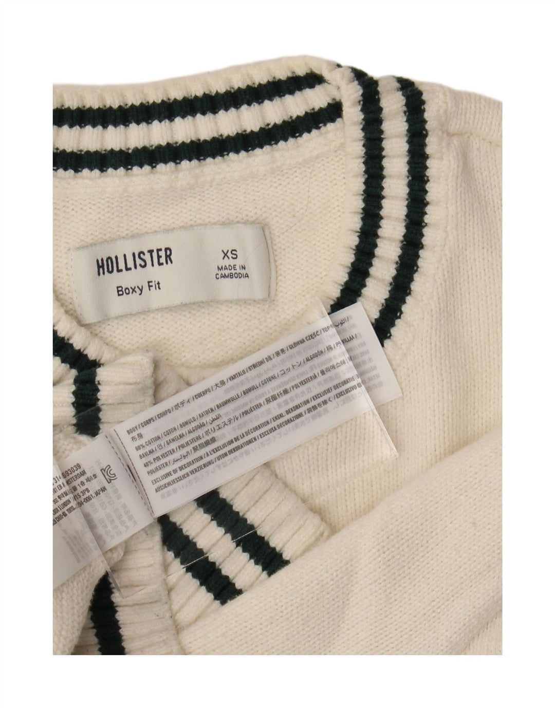 HOLLISTER Womens Boxy Oversized Crew Neck Jumper Sweater UK 6 XS Off White