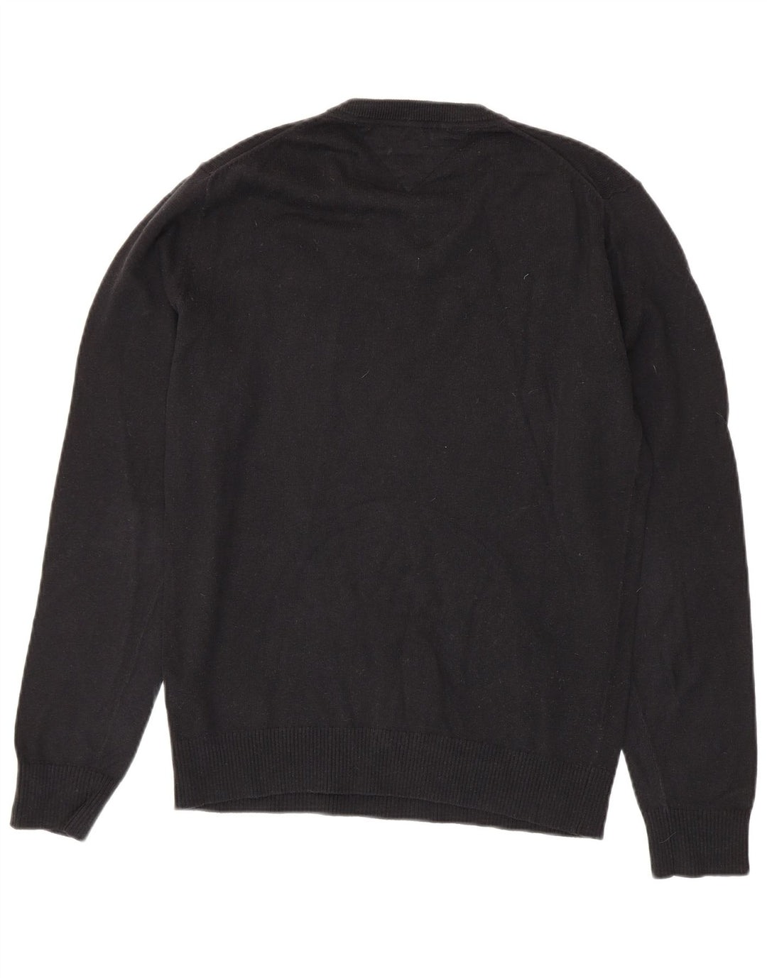 TOMMY HILFIGER Mens V-Neck Jumper Sweater Small Black Cotton