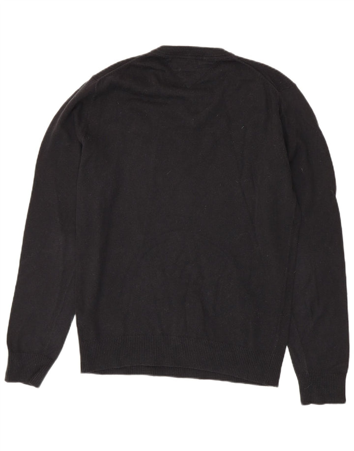 TOMMY HILFIGER Mens V-Neck Jumper Sweater Small Black Cotton
