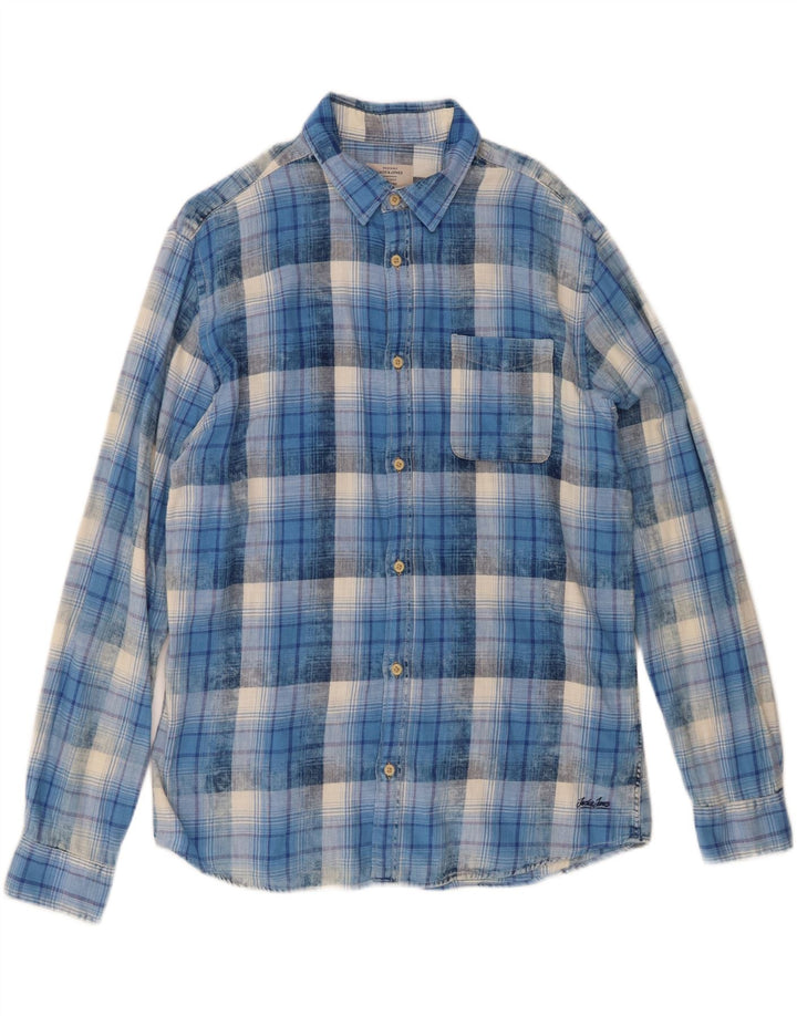 JACK & JONES Mens Flannel Shirt XL Blue Check Cotton Vintage Jack & Jones and Second-Hand Jack & Jones from Messina Hembry 