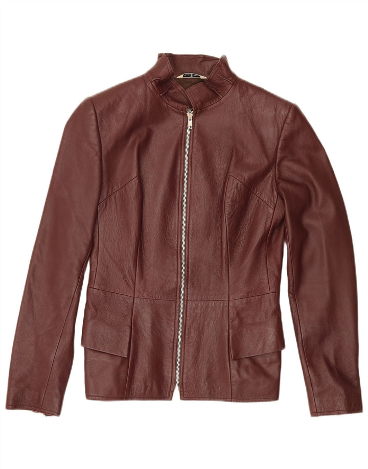 VINTAGE Womens Leather Jacket IT 44 Medium Maroon Leather