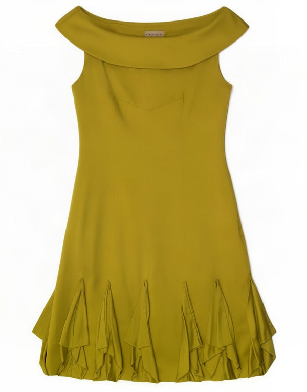 Karen Millen Womens Off Shoulder Dress UK 8 Small Green Silk