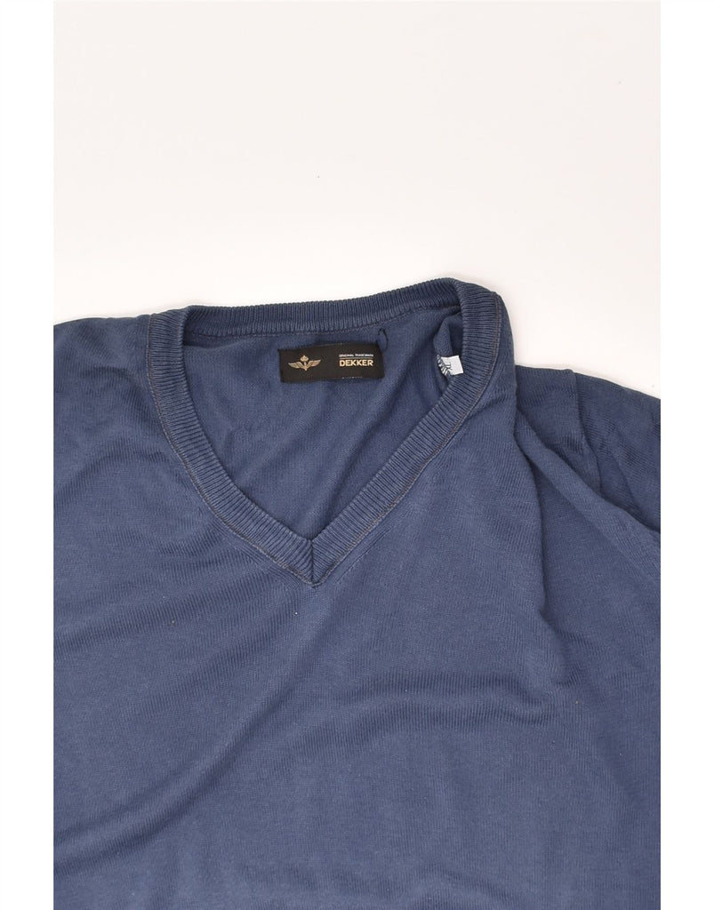 DEKKER Mens V-Neck Jumper Sweater XL Blue Cotton | Vintage Dekker | Thrift | Second-Hand Dekker | Used Clothing | Messina Hembry 