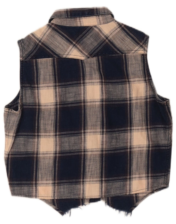 Wrangler Womens Crop Shirt Blouse UK 14 Medium Blue Plaid Western