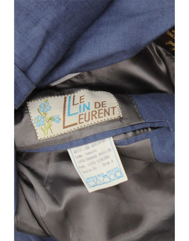 Vintage Mens 2 Button Blazer Jacket IT 50 Large Blue Linen