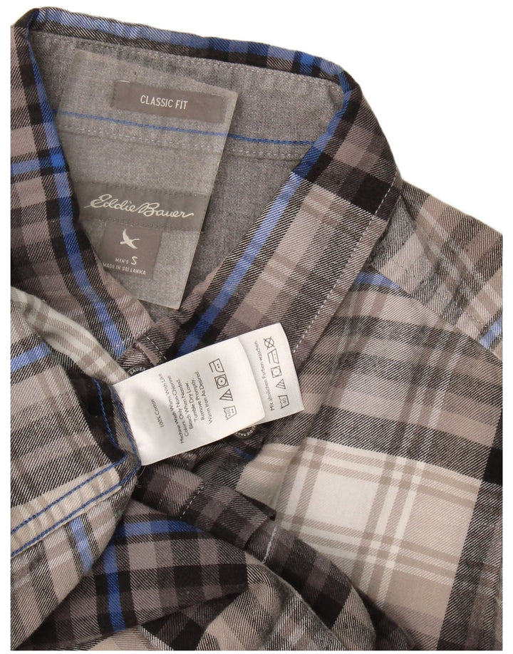 Eddie Bauer Mens Classic Fit Flannel Shirt Small Grey Check Cotton