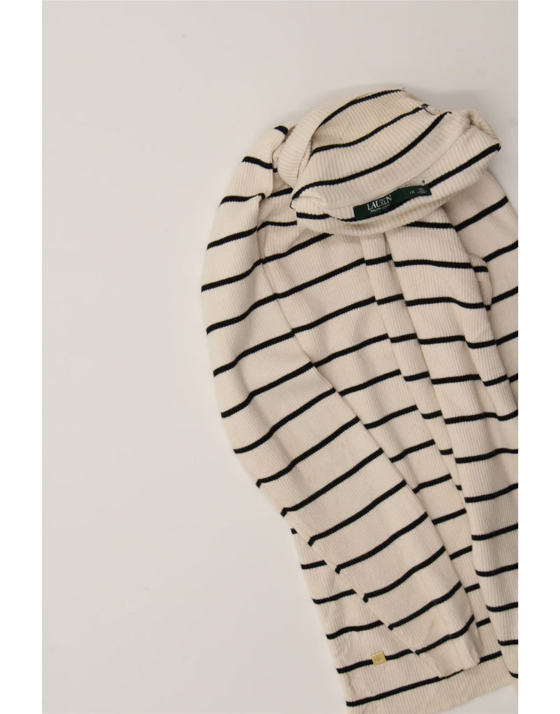 RALPH LAUREN Womens Roll Neck Jumper Sweater UK 18 XL Off White Striped Vintage Ralph Lauren and Second-Hand Ralph Lauren from Messina Hembry 