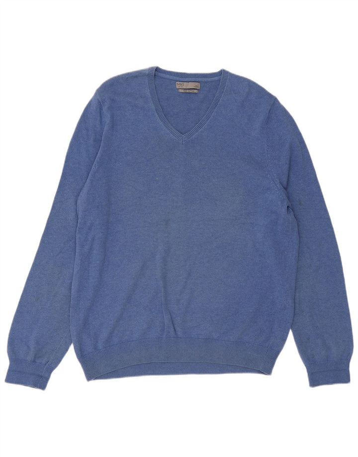 Marks & Spencer Mens V-Neck Jumper Sweater Large Blue
