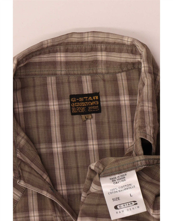 G-Star Mens Shirt Large Khaki Check Cotton