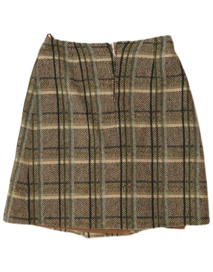 Silesia Womens A-Line Skirt EU 42 Large W32  Khaki Check Wool