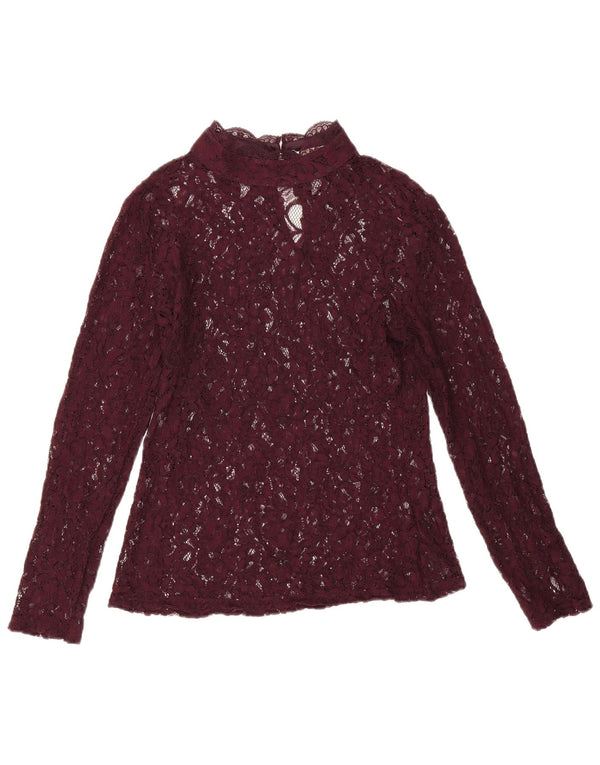 Oasis Womens Long Sleeve Lace Blouse Top UK 12 Medium Burgundy Floral